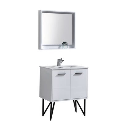 BOSCO 30" High Gloss White Modern Bathroom Vanity  w/ Quartz Countertop