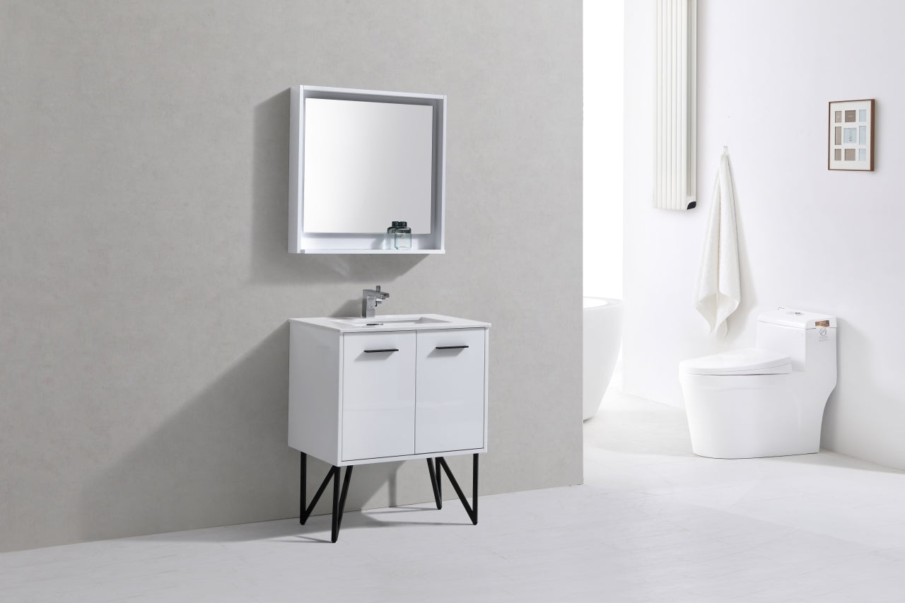 KubeBath Forest 30" High Gloss White Modern Bathroom Vanity  w/ Quartz Countertop