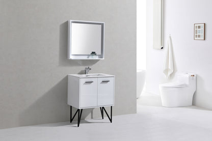 BOSCO 30" High Gloss White Modern Bathroom Vanity  w/ Quartz Countertop