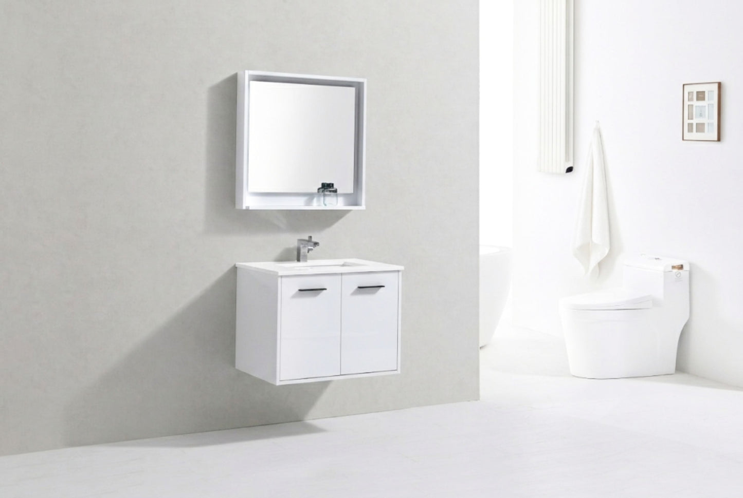 BOSCO 30" High Gloss White Modern Bathroom Vanity  w/ Quartz Countertop