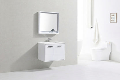 BOSCO 30" High Gloss White Modern Bathroom Vanity  w/ Quartz Countertop