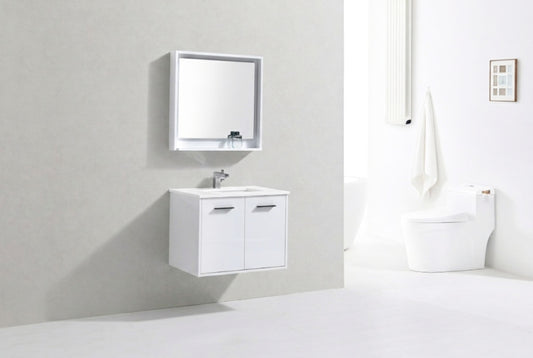 BOSCO 30" High Gloss White Modern Bathroom Vanity  w/ Quartz Countertop