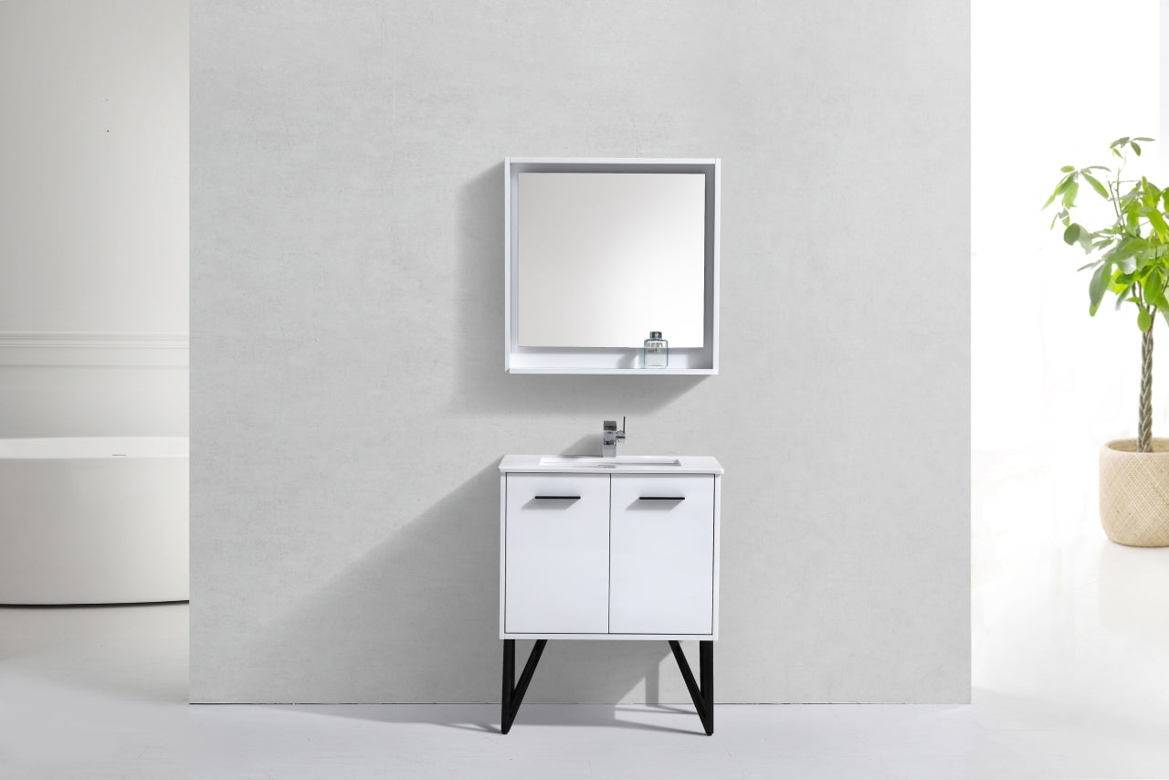 KubeBath Forest 30" High Gloss White Modern Bathroom Vanity  w/ Quartz Countertop