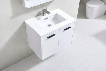 BOSCO 30" High Gloss White Modern Bathroom Vanity  w/ Quartz Countertop