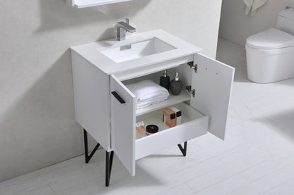BOSCO 30" High Gloss White Modern Bathroom Vanity  w/ Quartz Countertop