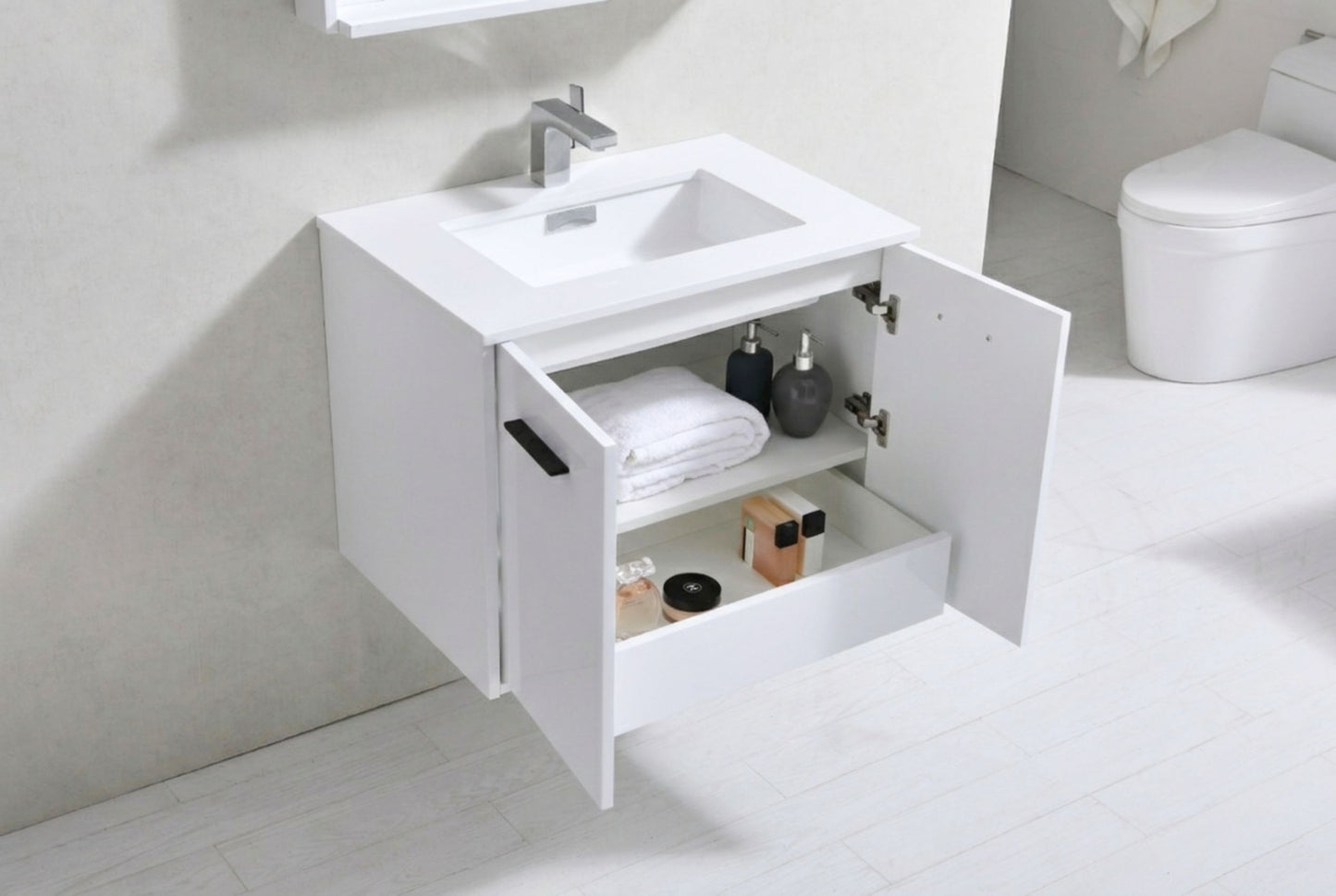 BOSCO 30" High Gloss White Modern Bathroom Vanity  w/ Quartz Countertop