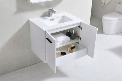 BOSCO 30" High Gloss White Modern Bathroom Vanity  w/ Quartz Countertop
