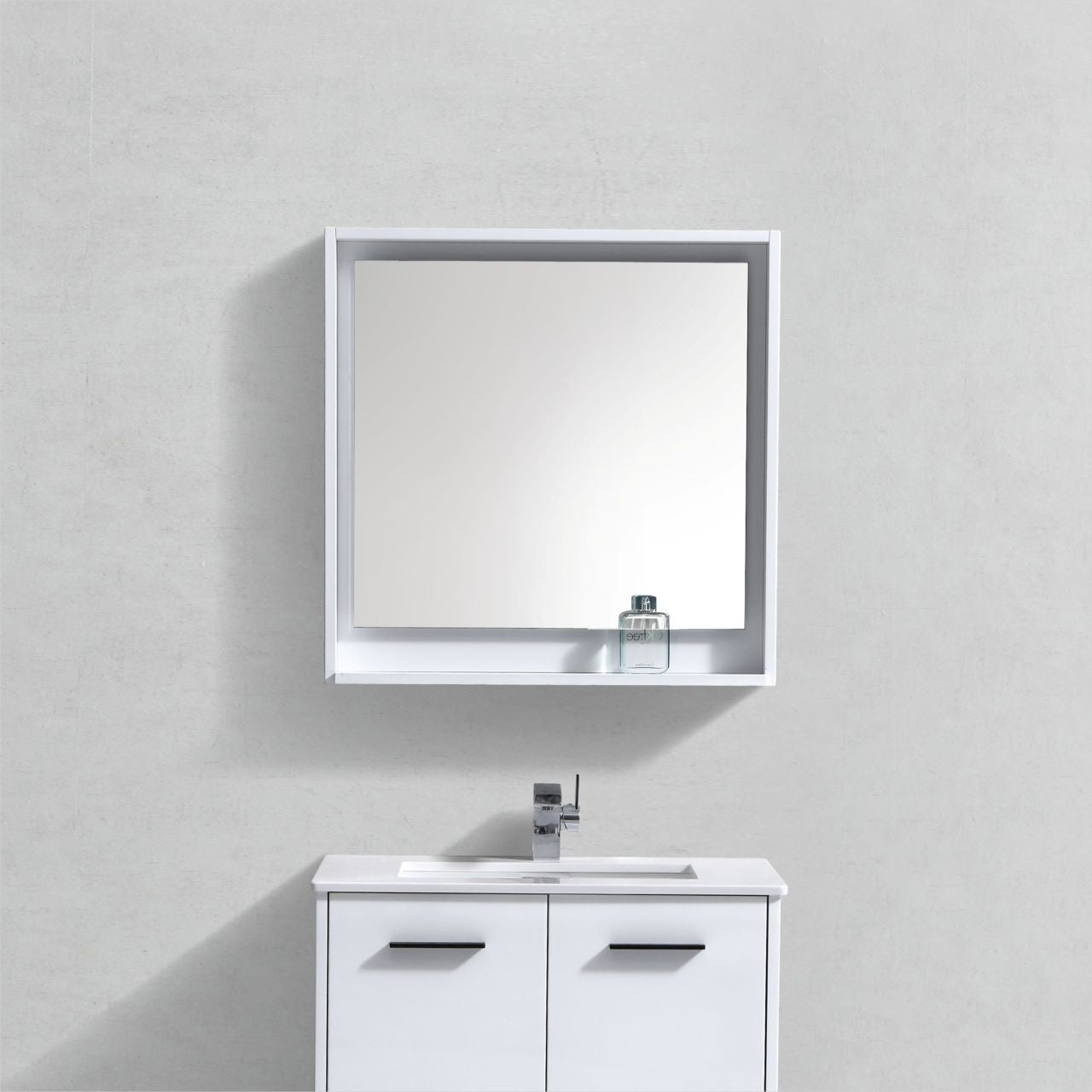 30" Wide Mirror w/ Shelf High Gloss White