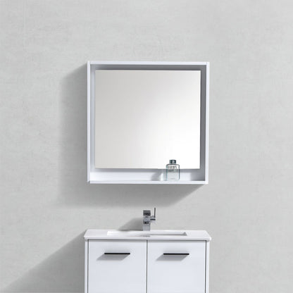 30" Wide Mirror w/ Shelf High Gloss White