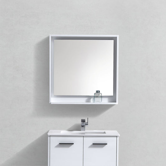 30" Wide Mirror w/ Shelf High Gloss White