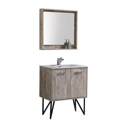 BOSCO 30" Nature Wood Modern Bathroom Vanity  w/ Quartz Countertop