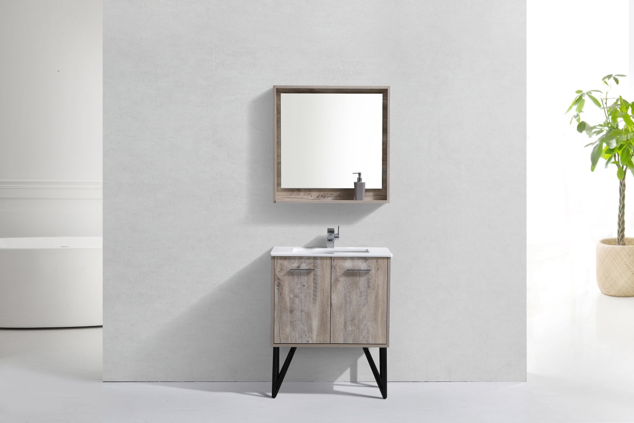KubeBath Forest 30" Nature Wood Modern Bathroom Vanity  w/ Quartz Countertop
