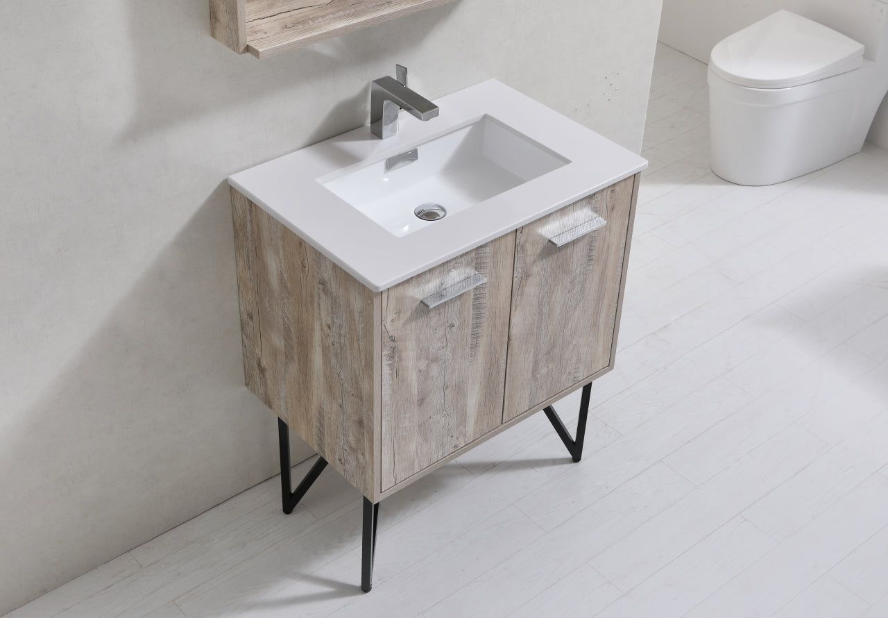 KubeBath Forest 30" Nature Wood Modern Bathroom Vanity  w/ Quartz Countertop