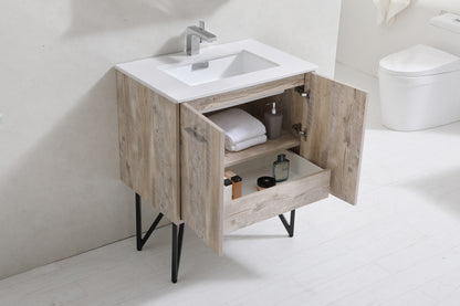 BOSCO 30" Nature Wood Modern Bathroom Vanity  w/ Quartz Countertop