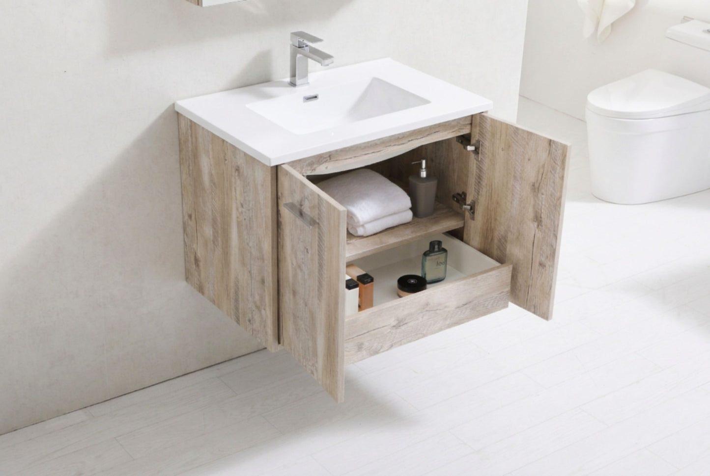 BOSCO 30" Nature Wood Modern Bathroom Vanity  w/ Quartz Countertop