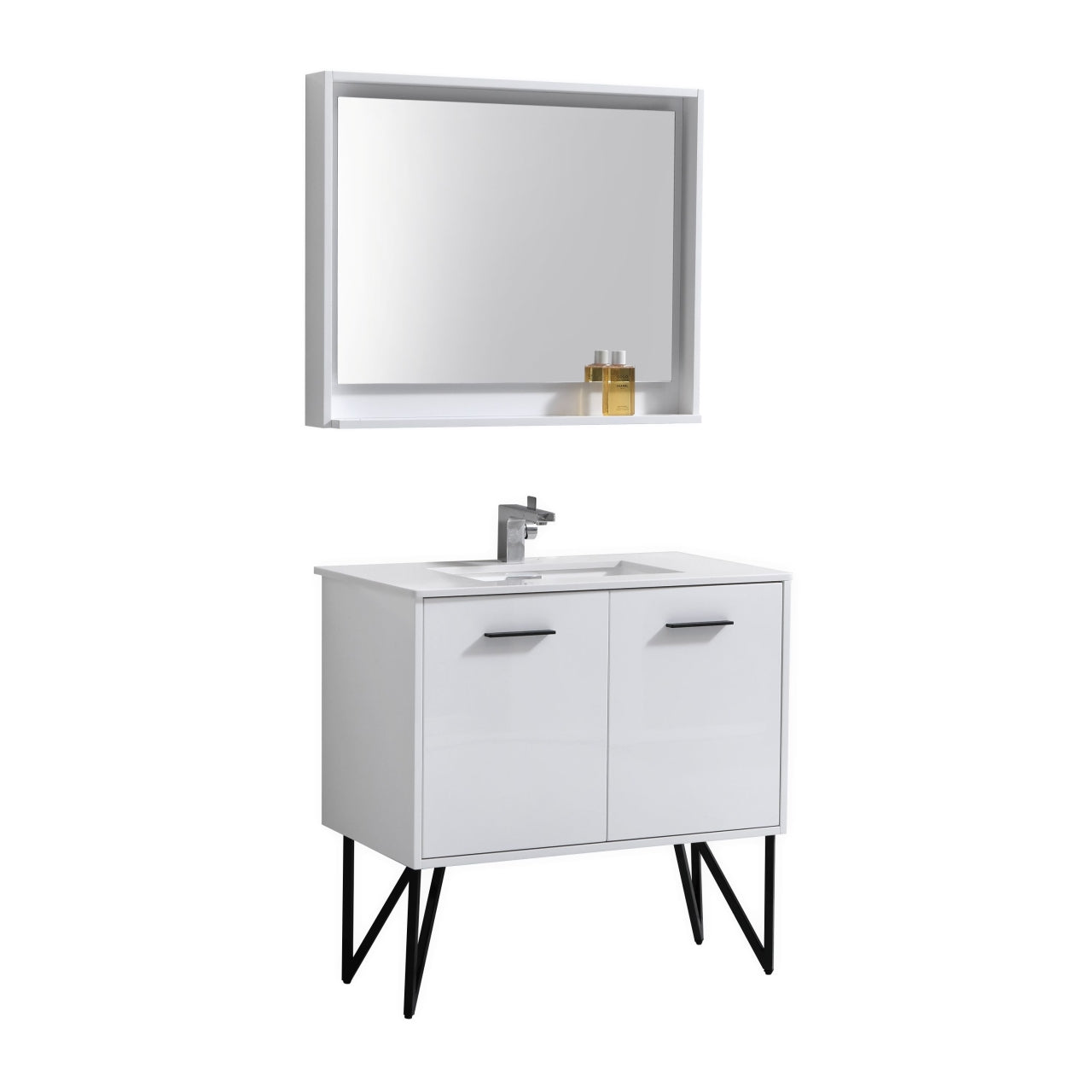 KubeBath Forest 36" High Gloss White Modern Bathroom Vanity  w/ Quartz Countertop