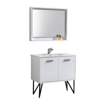BOSCO 36" High Gloss White Modern Bathroom Vanity  w/ Quartz Countertop