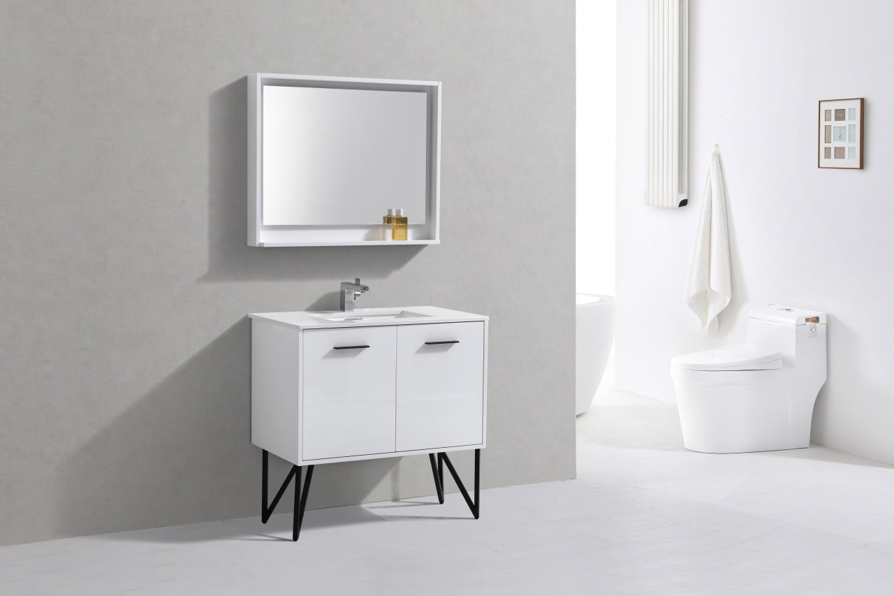 KubeBath Forest 36" High Gloss White Modern Bathroom Vanity  w/ Quartz Countertop