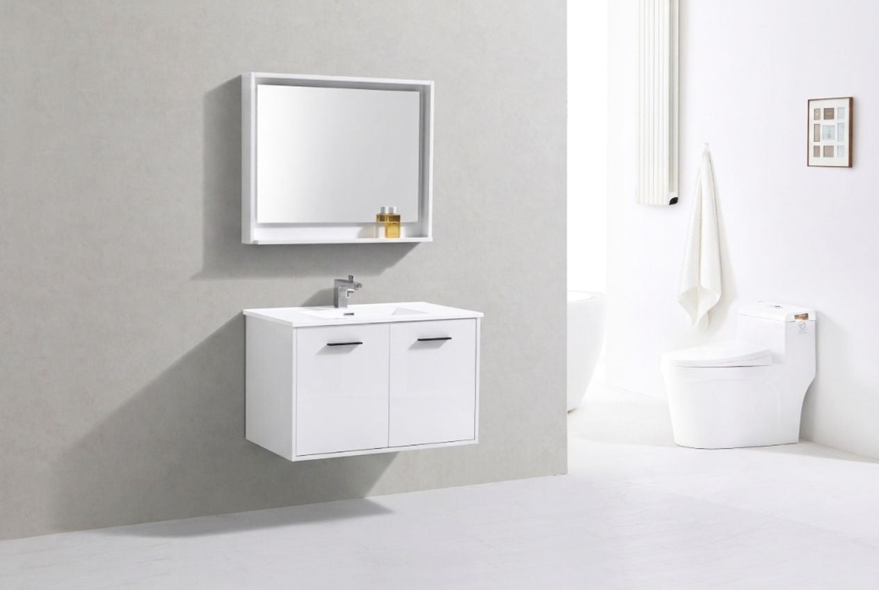 BOSCO 36" High Gloss White Modern Bathroom Vanity  w/ Quartz Countertop