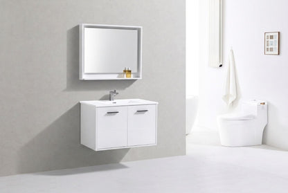 BOSCO 36" High Gloss White Modern Bathroom Vanity  w/ Quartz Countertop