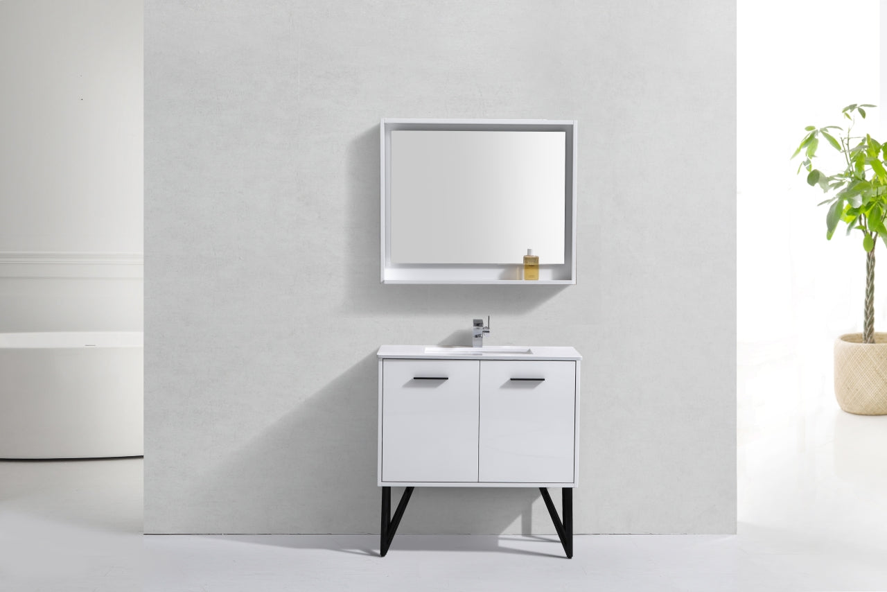 KubeBath Forest 36" High Gloss White Modern Bathroom Vanity  w/ Quartz Countertop