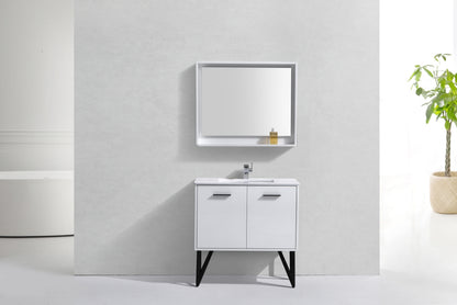 BOSCO 36" High Gloss White Modern Bathroom Vanity  w/ Quartz Countertop