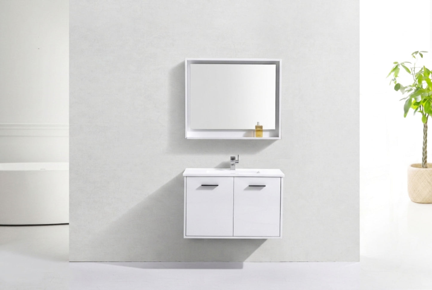 BOSCO 36" High Gloss White Modern Bathroom Vanity  w/ Quartz Countertop