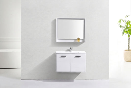 BOSCO 36" High Gloss White Modern Bathroom Vanity  w/ Quartz Countertop