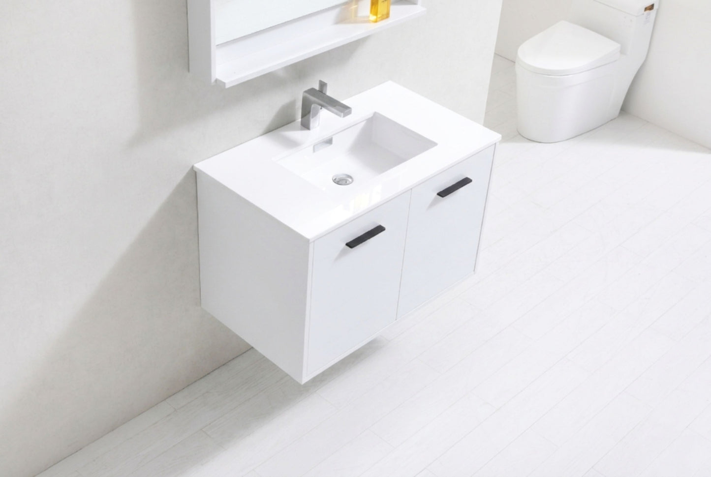 BOSCO 36" High Gloss White Modern Bathroom Vanity  w/ Quartz Countertop