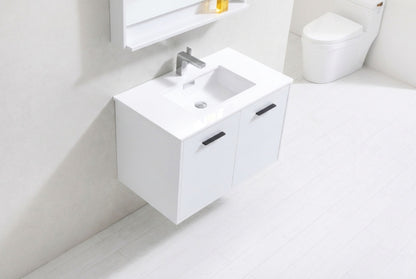 BOSCO 36" High Gloss White Modern Bathroom Vanity  w/ Quartz Countertop