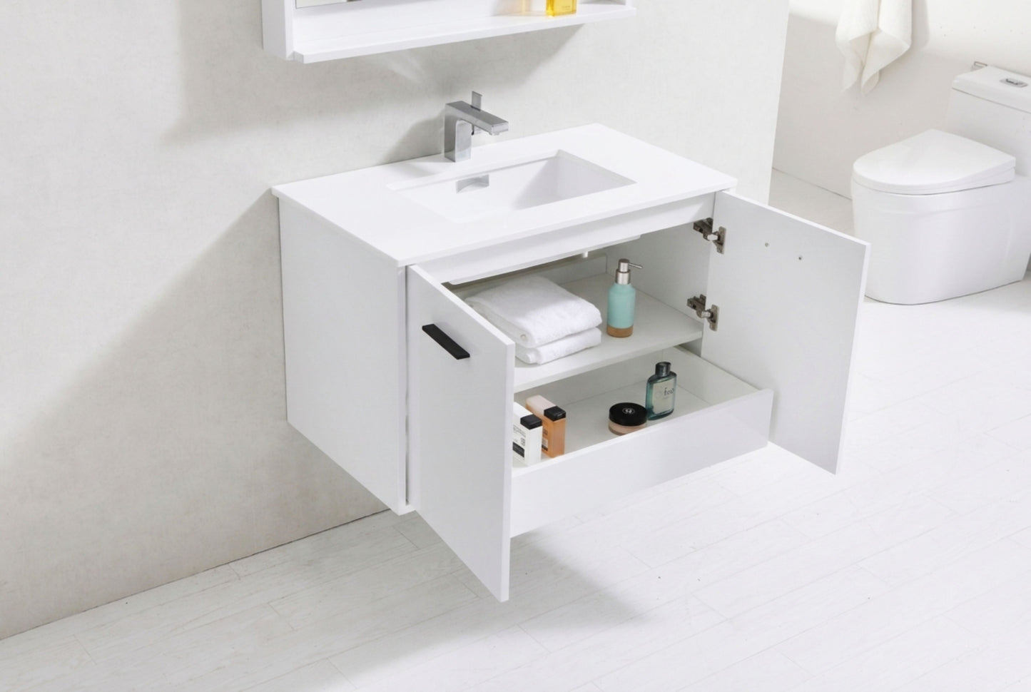 BOSCO 36" High Gloss White Modern Bathroom Vanity  w/ Quartz Countertop