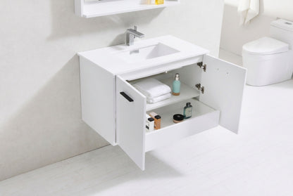 BOSCO 36" High Gloss White Modern Bathroom Vanity  w/ Quartz Countertop