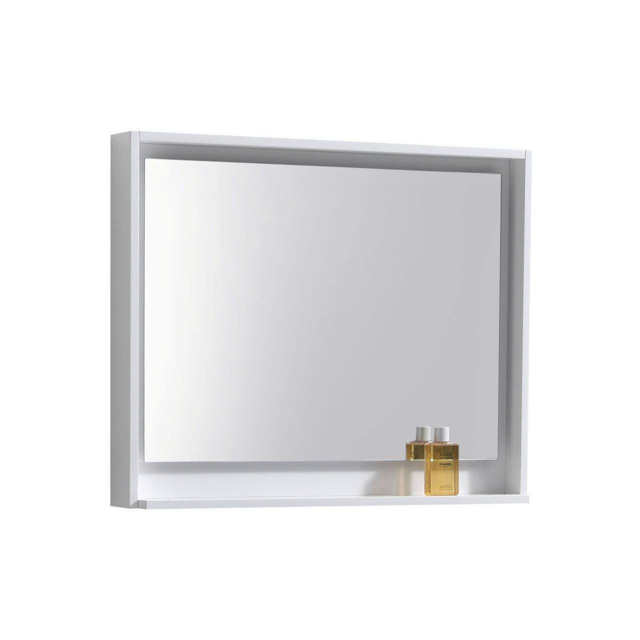 36" Wide Mirror w/ Shelf Gloss White