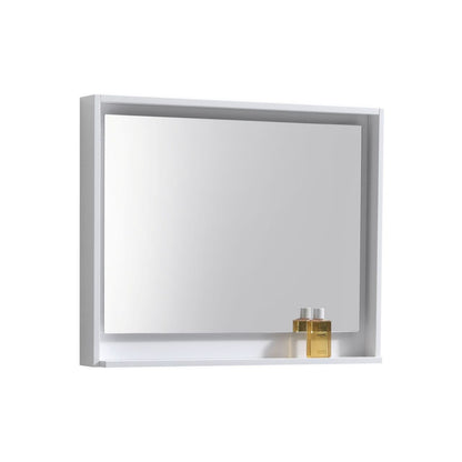 36" Wide Mirror w/ Shelf Gloss White