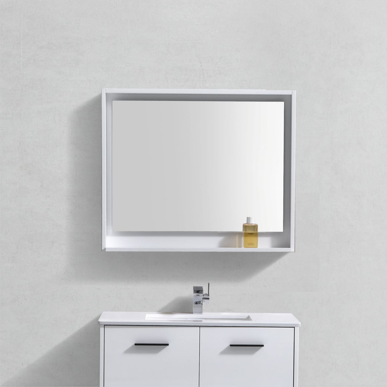 36" Wide Mirror w/ Shelf Gloss White
