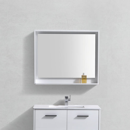 36" Wide Mirror w/ Shelf Gloss White