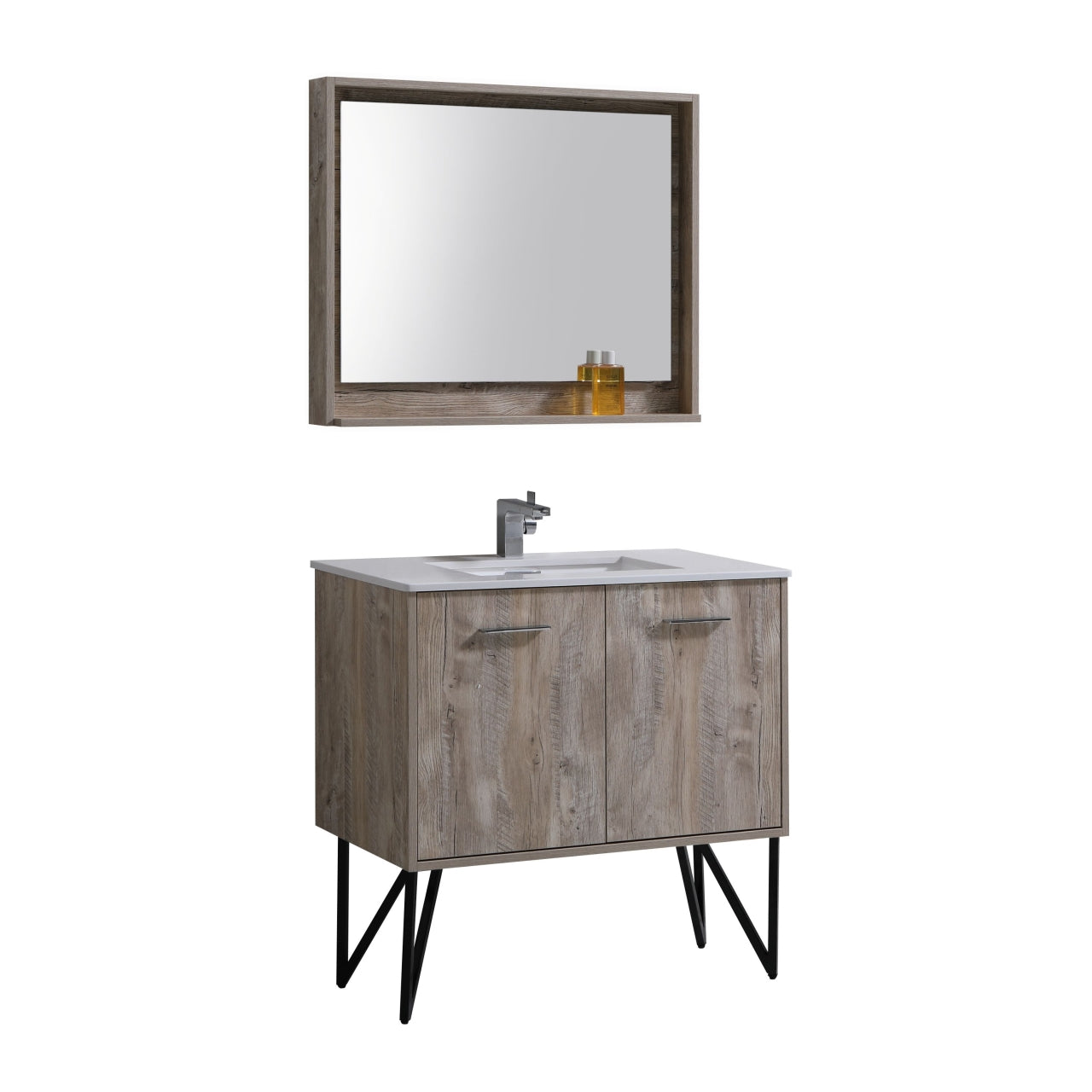 KubeBath Forest 36" Nature Wood Modern Bathroom Vanity  w/ Quartz Countertop
