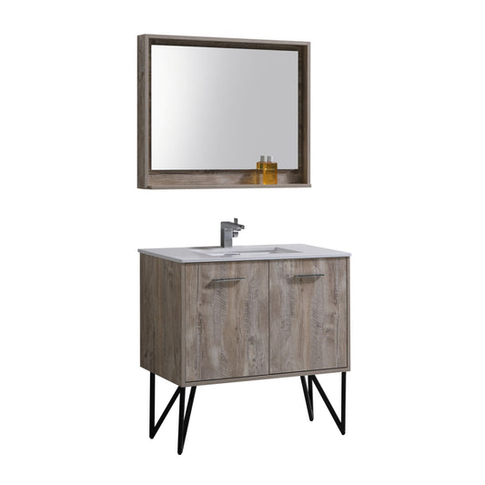 KubeBath Forest 36" Nature Wood Modern Bathroom Vanity  w/ Quartz Countertop