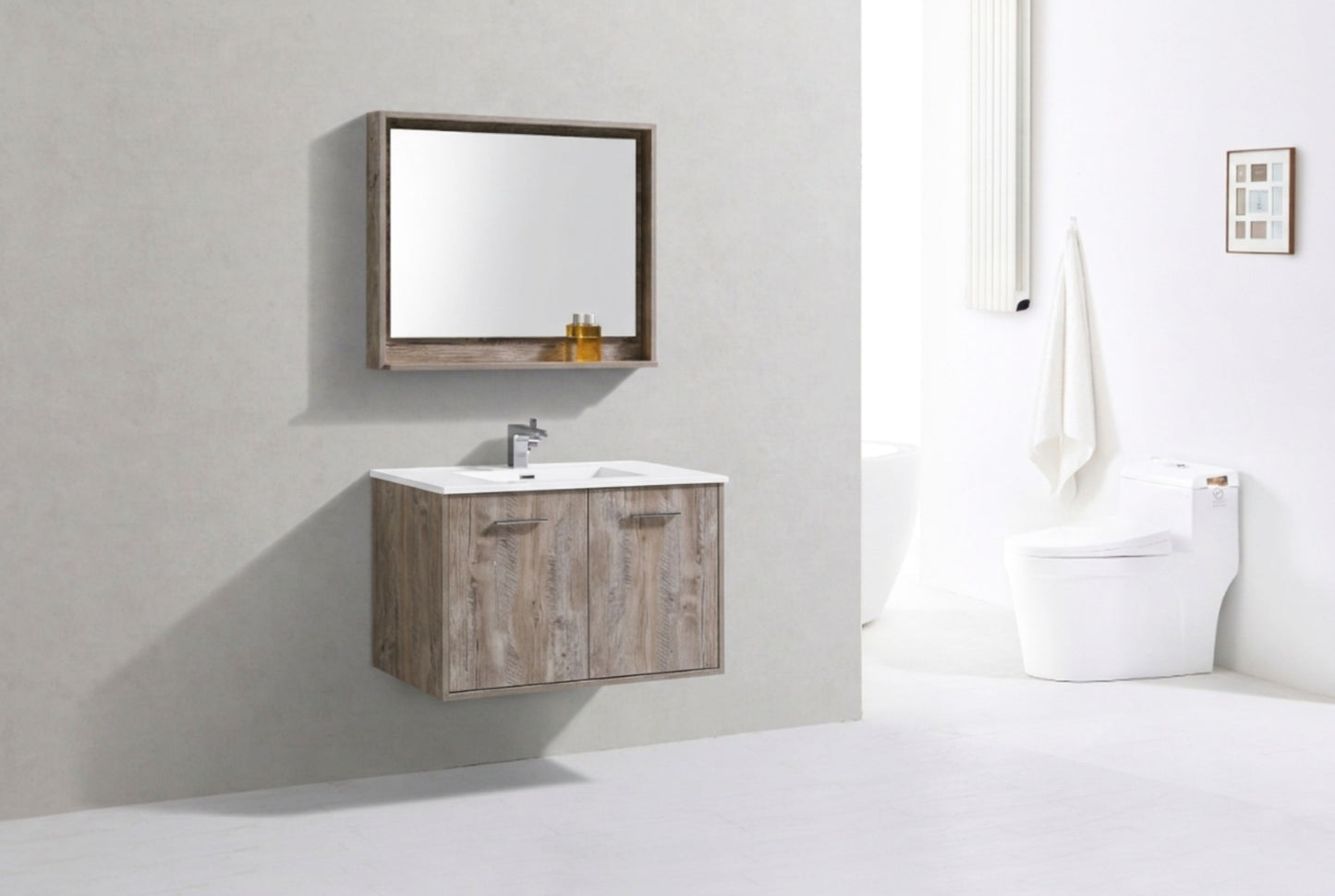 BOSCO 36" Nature Wood Modern Bathroom Vanity  w/ Quartz Countertop