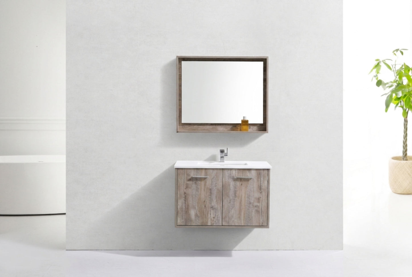 BOSCO 36" Nature Wood Modern Bathroom Vanity  w/ Quartz Countertop