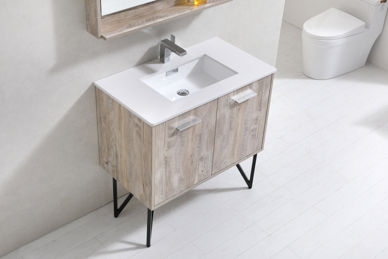 KubeBath Forest 36" Nature Wood Modern Bathroom Vanity  w/ Quartz Countertop