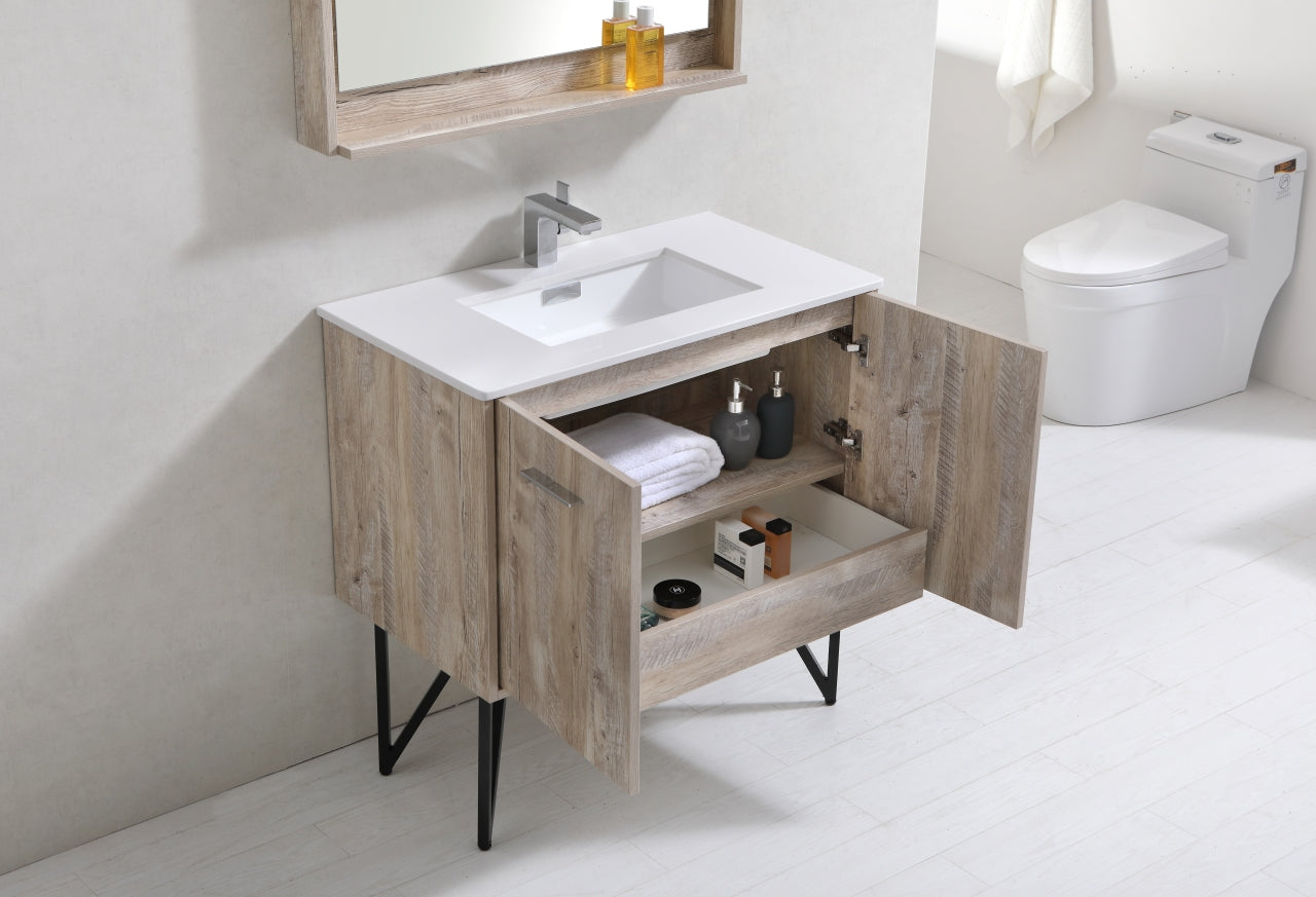 KubeBath Forest 36" Nature Wood Modern Bathroom Vanity  w/ Quartz Countertop