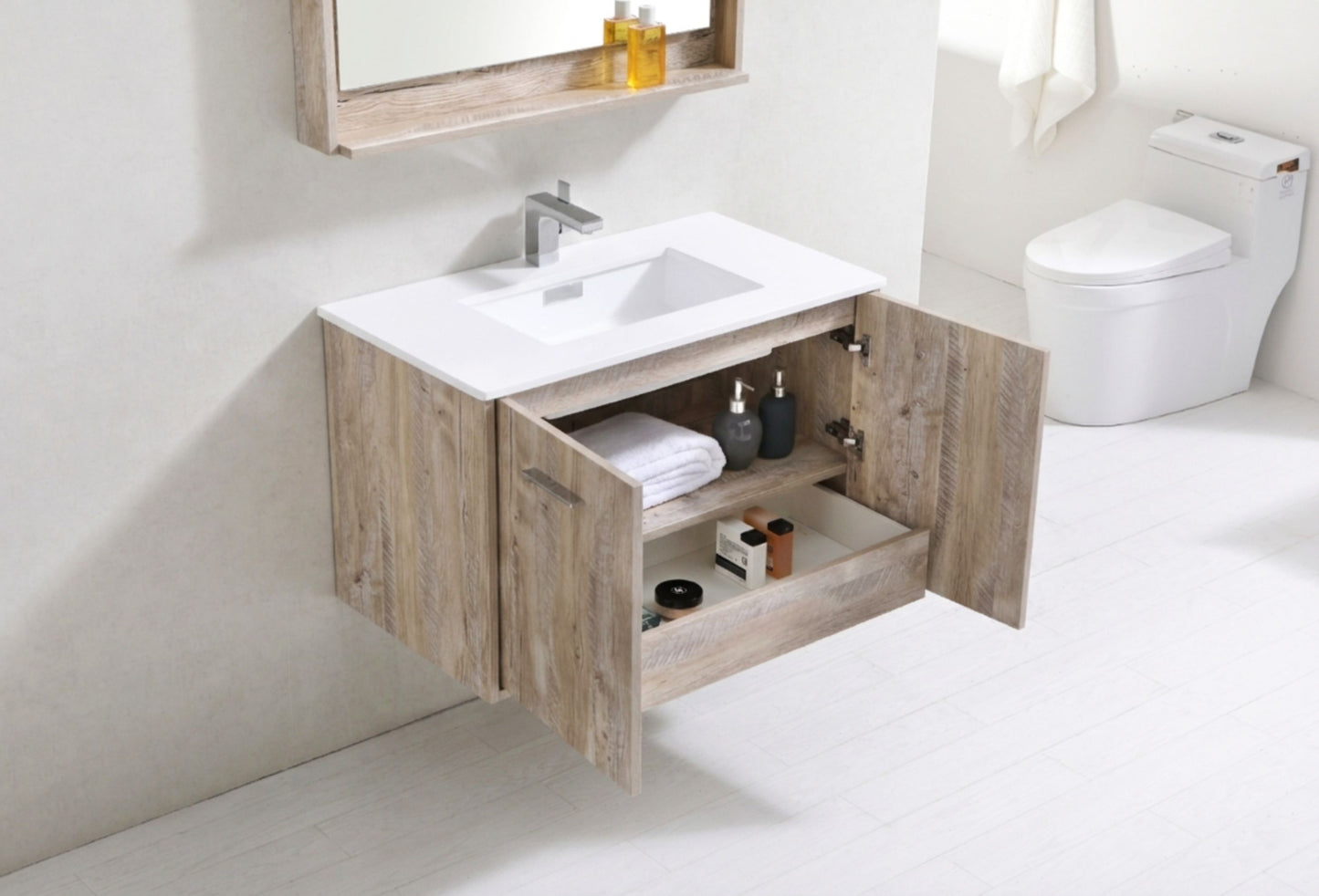 BOSCO 36" Nature Wood Modern Bathroom Vanity  w/ Quartz Countertop