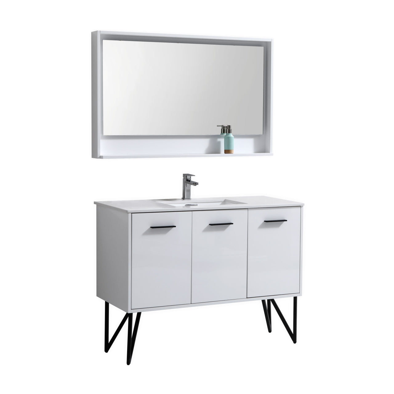 KubeBath Forest 48" High Gloss White Modern Bathroom Vanity w/ Quartz Countertop