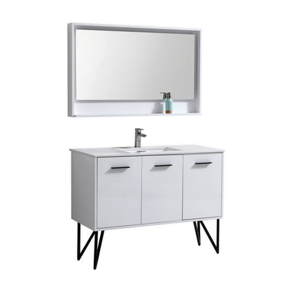 BOSCO 48" High Gloss White Modern Bathroom Vanity w/ Quartz Countertop