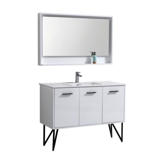 KubeBath Forest 48" High Gloss White Modern Bathroom Vanity w/ Quartz Countertop