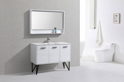 BOSCO 48" High Gloss White Modern Bathroom Vanity w/ Quartz Countertop