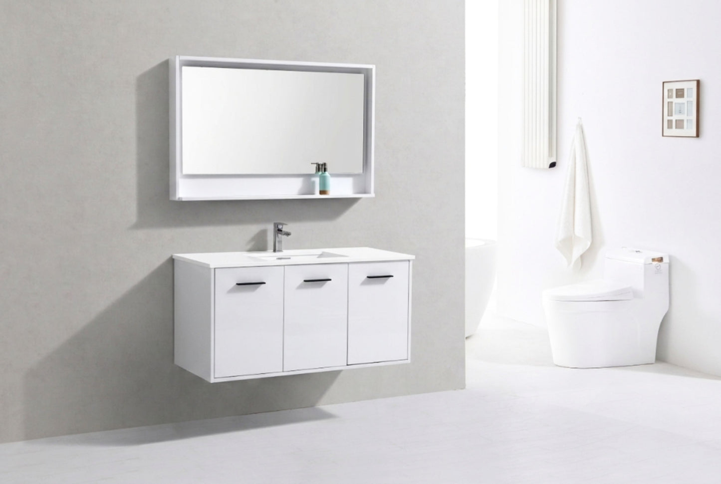 BOSCO 48" High Gloss White Modern Bathroom Vanity w/ Quartz Countertop
