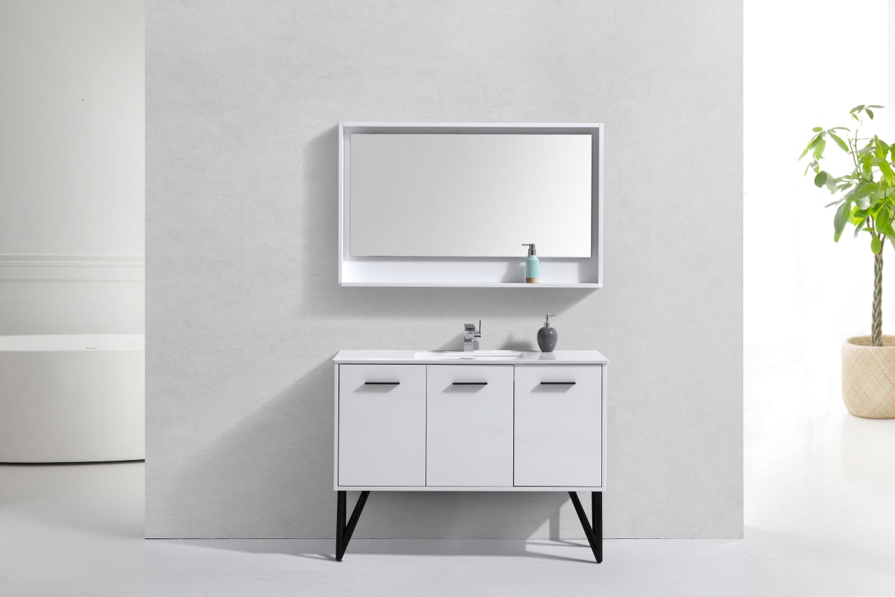 KubeBath Forest 48" High Gloss White Modern Bathroom Vanity w/ Quartz Countertop