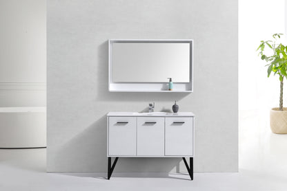 BOSCO 48" High Gloss White Modern Bathroom Vanity w/ Quartz Countertop